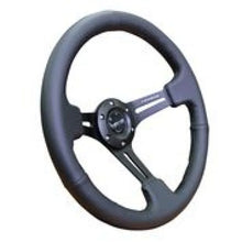 Load image into Gallery viewer, NRG Reinforced Steering Wheel (350mm / 3in. Deep) Black Leather w/ Black Stitching - Side View
