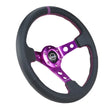 Load image into Gallery viewer, NRG Reinforced Steering Wheel (350mm / 3in. Deep) Black Leather w/Purple Center &amp; Purple Stitching - Main Product View