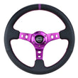 Load image into Gallery viewer, NRG Reinforced Steering Wheel (350mm / 3in. Deep) Black Leather w/Purple Center &amp; Purple Stitching - Side View