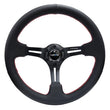 Load image into Gallery viewer, NRG Reinforced Steering Wheel (350mm / 3in. Deep) Black Leather/Red Stitch &amp; Blk 3-Spoke w/Slits - Main Product View