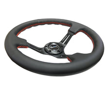 Load image into Gallery viewer, NRG Reinforced Steering Wheel (350mm / 3in. Deep) Black Leather/Red Stitch &amp; Blk 3-Spoke w/Slits - Side View