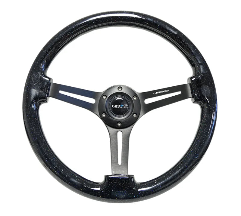 NRG Reinforced Steering Wheel (350mm / 3in. Deep) Black Multi Color Flake Wood w/ Black Matte Center - Side View