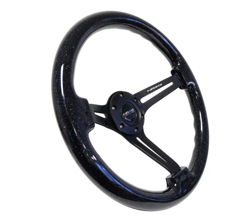 NRG Reinforced Steering Wheel (350mm / 3in. Deep) Black Multi Color Flake Wood w/ Black Matte Center - Detail View