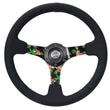 Load image into Gallery viewer, NRG Reinforced Steering Wheel (350mm / 3in. Deep) Black Suede w/ 5mm Floral 3-Spoke Center