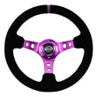 Load image into Gallery viewer, NRG Reinforced Steering Wheel (350mm / 3in. Deep) Black Suede w/Purple Center &amp; Purple Stitching - Main Product View