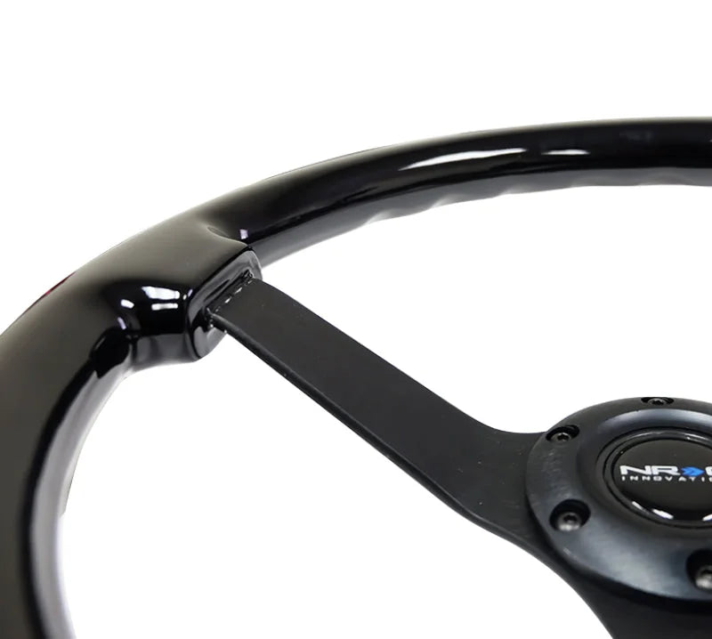 NRG Reinforced Steering Wheel (350mm / 3in. Deep) Black w/Black Chrome Solid 3-Spoke Center - Side View