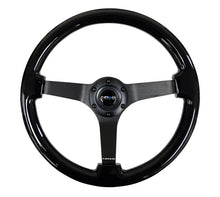 Load image into Gallery viewer, NRG Reinforced Steering Wheel (350mm / 3in. Deep) Black w/Black Chrome Solid 3-Spoke Center - Detail View