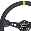 Load image into Gallery viewer, NRG Reinforced Steering Wheel (350mm / 3in. Deep) Blk Leather w/Blk Cutout Spoke/Yellow Center Mark - Main Product View