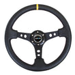 Load image into Gallery viewer, NRG Reinforced Steering Wheel (350mm / 3in. Deep) Blk Leather w/Blk Cutout Spoke/Yellow Center Mark - Side View