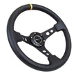 Load image into Gallery viewer, NRG Reinforced Steering Wheel (350mm / 3in. Deep) Blk Leather w/Blk Cutout Spoke/Yellow Center Mark - Detail View