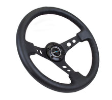 Load image into Gallery viewer, NRG Reinforced Steering Wheel (350mm / 3in. Deep) Blk Leather w/Blk Spoke &amp; Circle Cutouts - Main Product View