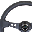 Load image into Gallery viewer, NRG Reinforced Steering Wheel (350mm / 3in. Deep) Blk Leather w/Blk Spoke &amp; Circle Cutouts - Side View