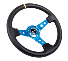 Load image into Gallery viewer, NRG Reinforced Steering Wheel (350mm / 3in. Deep) Blk Leather w/Blue Circle Cutout Spokes - Side View