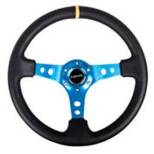 Load image into Gallery viewer, NRG Reinforced Steering Wheel (350mm / 3in. Deep) Blk Leather w/Blue Circle Cutout Spokes - Back View