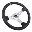 Load image into Gallery viewer, NRG Reinforced Steering Wheel (350mm / 3in. Deep) Blk Leather w/Circle Cut Spokes &amp; Single Yellow CM - Side View