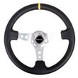 Load image into Gallery viewer, NRG Reinforced Steering Wheel (350mm / 3in. Deep) Blk Leather w/Circle Cut Spokes &amp; Single Yellow CM - Detail View