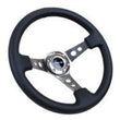 Load image into Gallery viewer, NRG Reinforced Steering Wheel (350mm / 3in. Deep) Blk Leather w/Gunmetal Circle Cutout Spokes - Main Product View