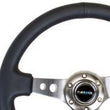 Load image into Gallery viewer, NRG Reinforced Steering Wheel (350mm / 3in. Deep) Blk Leather w/Gunmetal Circle Cutout Spokes - Detail View