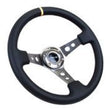 Load image into Gallery viewer, NRG Reinforced Steering Wheel (350mm / 3in. Deep) Blk Leather w/Gunmetal Cutout Spoke &amp; Yellow CM - Main Product View