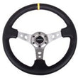 Load image into Gallery viewer, NRG Reinforced Steering Wheel (350mm / 3in. Deep) Blk Leather w/Gunmetal Cutout Spoke &amp; Yellow CM - Detail View