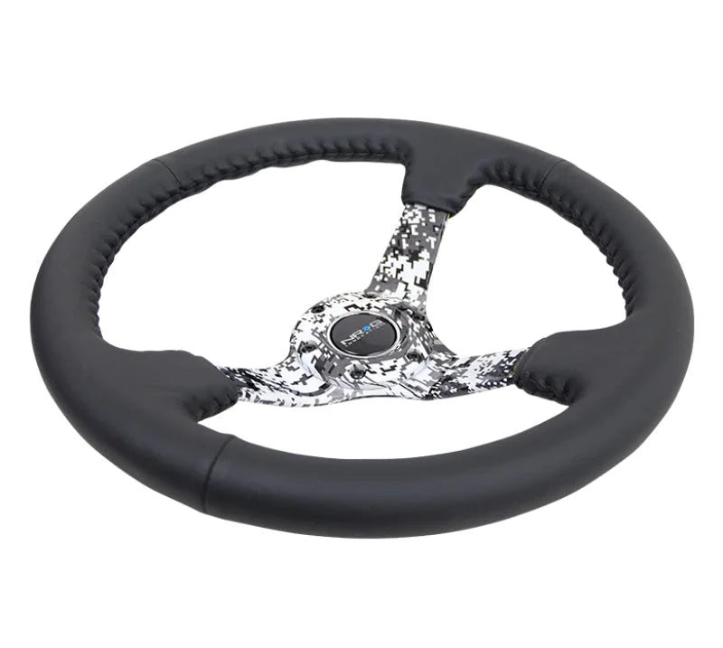 NRG Reinforced Steering Wheel (350mm / 3in. Deep) Blk Leather w/Hydrodipped Digi-Camo Spokes - Back View