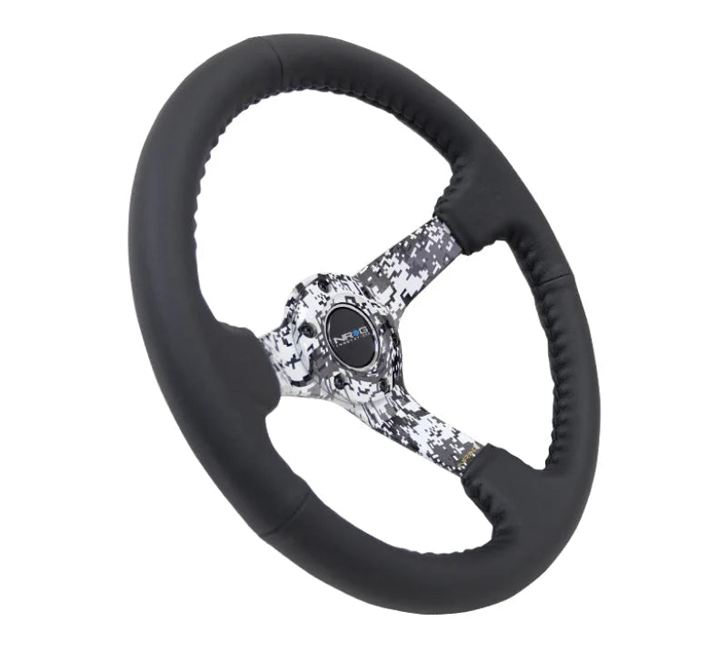 NRG Reinforced Steering Wheel (350mm / 3in. Deep) Blk Leather w/Hydrodipped Digi-Camo Spokes - Installation View
