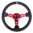 Load image into Gallery viewer, NRG Reinforced Steering Wheel (350mm / 3in. Deep) Blk Leather w/Red Spokes &amp; Sgl Yellow Center Mark - Main Product View