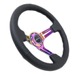 Load image into Gallery viewer, NRG Reinforced Steering Wheel (350mm / 3in. Deep) Blk Leather/Blk Stitch w/Neochrome Slits - Main Product View