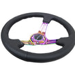 Load image into Gallery viewer, NRG Reinforced Steering Wheel (350mm / 3in. Deep) Blk Leather/Blk Stitch w/Neochrome Slits - Side View