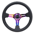 Load image into Gallery viewer, NRG Reinforced Steering Wheel (350mm / 3in. Deep) Blk Leather/Blk Stitch w/Neochrome Slits - Detail View