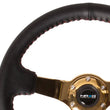 Load image into Gallery viewer, NRG Reinforced Steering Wheel (350mm / 3in. Deep) Blk Leather/Red BBall Stitch w/4mm Gold Spokes - Main Product View