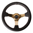 Load image into Gallery viewer, NRG Reinforced Steering Wheel (350mm / 3in. Deep) Blk Leather/Red BBall Stitch w/4mm Gold Spokes - Side View