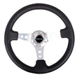 Load image into Gallery viewer, NRG Reinforced Steering Wheel (350mm / 3in. Deep) Blk Leather w/Silver Spoke &amp; Circle Cutouts