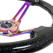 Load image into Gallery viewer, NRG Reinforced Steering Wheel (350mm / 3in. Deep) Blk Multi Color Flake w/ Neochrome Center Mark - Main Product View