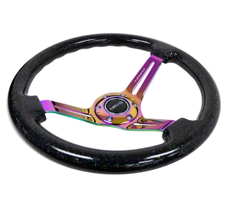 NRG Reinforced Steering Wheel (350mm / 3in. Deep) Blk Multi Color Flake w/ Neochrome Center Mark - Side View