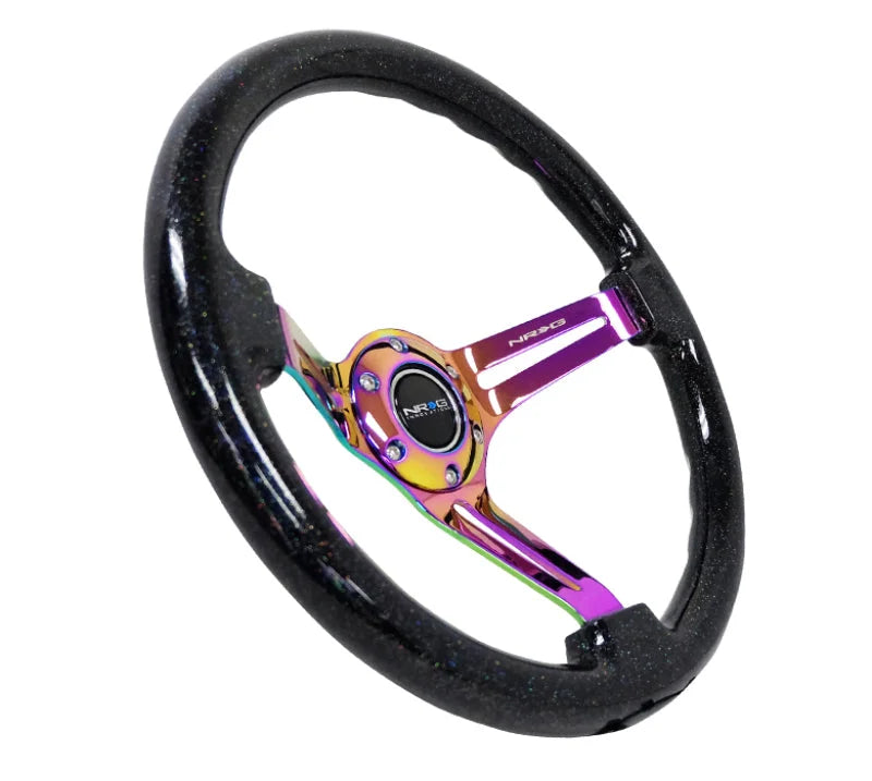 NRG Reinforced Steering Wheel (350mm / 3in. Deep) Blk Multi Color Flake w/ Neochrome Center Mark - Installation View