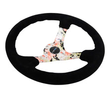 Load image into Gallery viewer, NRG Reinforced Steering Wheel (350mm / 3in. Deep) Blk Suede Floral Dipped w/ Blk Baseball Stitch - Back View