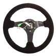 Load image into Gallery viewer, NRG Reinforced Steering Wheel (350mm / 3in. Deep) Blk Suede w/Blk BBall Stitch (Odi Bakchis Edition) - Side View