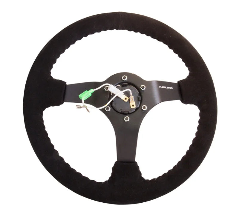 NRG Reinforced Steering Wheel (350mm / 3in. Deep) Blk Suede w/Blk BBall Stitch (Odi Bakchis Edition) - Side View