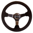 Load image into Gallery viewer, NRG Reinforced Steering Wheel (350mm / 3in. Deep) Blk Suede w/Blk BBall Stitch (Odi Bakchis Edition) - Back View