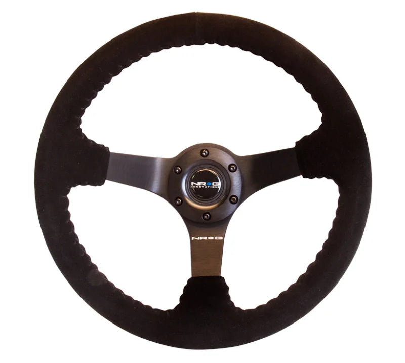 NRG Reinforced Steering Wheel (350mm / 3in. Deep) Blk Suede w/Blk BBall Stitch (Odi Bakchis Edition) - Back View