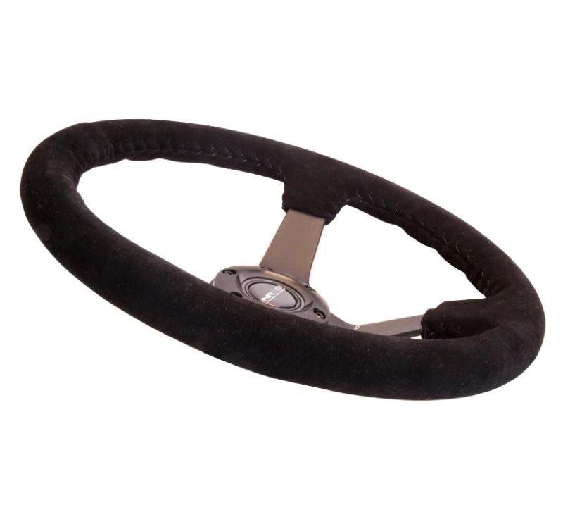NRG Reinforced Steering Wheel (350mm / 3in. Deep) Blk Suede w/Blk BBall Stitch (Odi Bakchis Edition) - Installation View