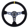 Load image into Gallery viewer, NRG Reinforced Steering Wheel (350mm / 3in. Deep) Blk Suede w/Circle Cut Spokes &amp; Single Yellow CM - Side View
