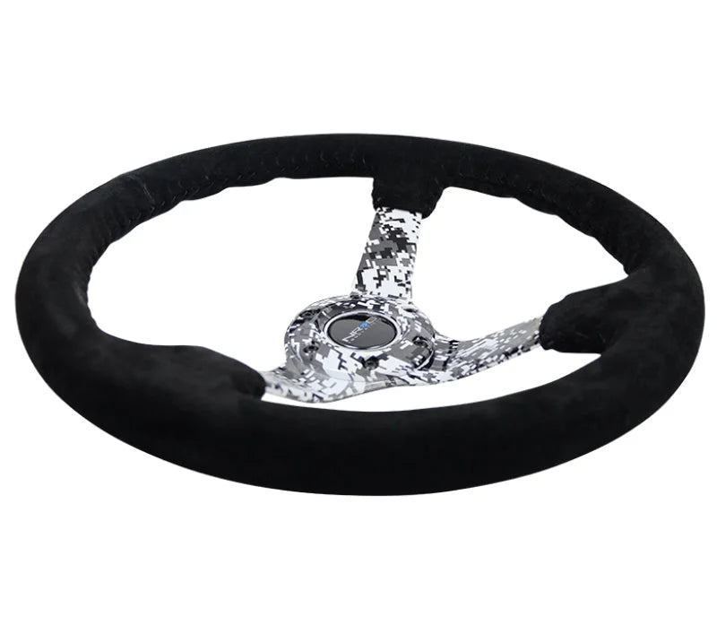 NRG Reinforced Steering Wheel (350mm / 3in. Deep) Blk Suede w/Hydrodipped Digi-Camo Spokes - Side View
