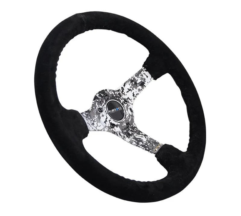 NRG Reinforced Steering Wheel (350mm / 3in. Deep) Blk Suede w/Hydrodipped Digi-Camo Spokes - Back View