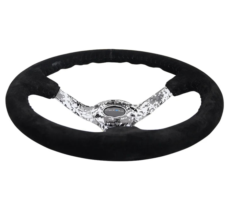 NRG Reinforced Steering Wheel (350mm / 3in. Deep) Blk Suede w/Hydrodipped Digi-Camo Spokes - Installation View