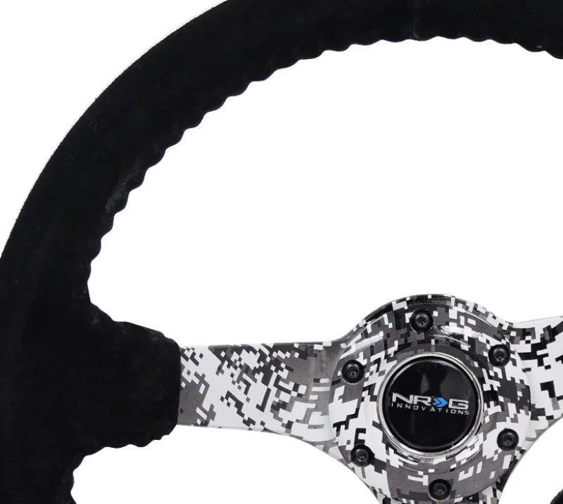 NRG Reinforced Steering Wheel (350mm / 3in. Deep) Blk Suede w/Hydrodipped Digi-Camo Spokes - Additional View 5