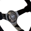 Load image into Gallery viewer, NRG Reinforced Steering Wheel (350mm / 3in. Deep) Blk Suede w/Red BBall Stitch &amp; Black 3-Spoke - Main Product View