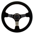 Load image into Gallery viewer, NRG Reinforced Steering Wheel (350mm / 3in. Deep) Blk Suede w/Red BBall Stitch &amp; Black 3-Spoke - Side View