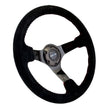 Load image into Gallery viewer, NRG Reinforced Steering Wheel (350mm / 3in. Deep) Blk Suede w/Red BBall Stitch &amp; Black 3-Spoke - Detail View